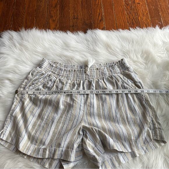 Linen Blend Shorts Pull On Neutral Blue Stripe - Picture 5 of 9